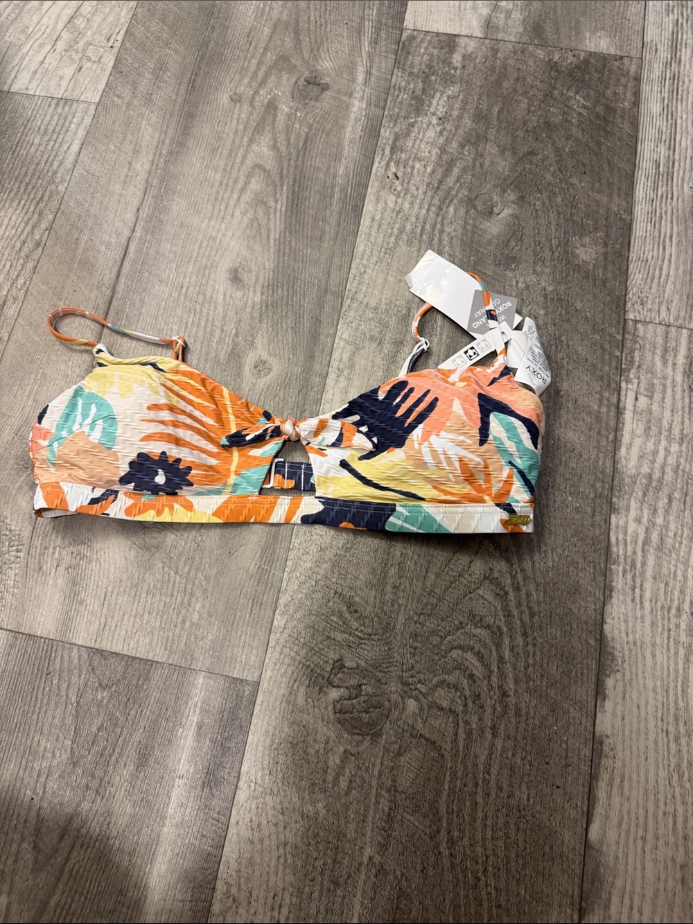 Roxy Multicolor Floral One-Piece Swim Top - Orange, Yellow, Navy